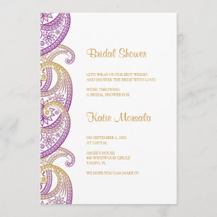 Paarse en gouden Indiase Paisley Vrijgezellenfeest Kaart