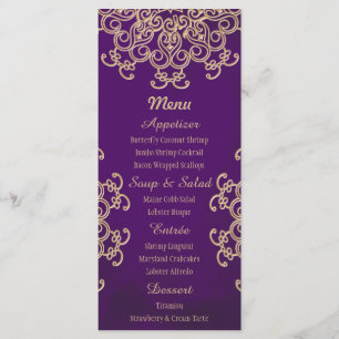 Paarse en gouden Indiase stijl Menu Kaarten
