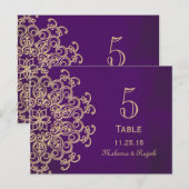 PAARSE EN GOUDEN INDIASE TROUWTAFEL NUMMER KAART (Voorkant / Achterkant)