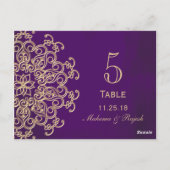 PAARSE EN GOUDEN INDIASE TROUWTAFEL NUMMER KAART (Achterkant)