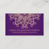 Paarse en gouden Indische geïnspireerde zitplaatsk Plaatskaartje (Achterkant)