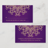Paarse en gouden Indische geïnspireerde zitplaatsk Plaatskaartje (Voorkant / Achterkant)