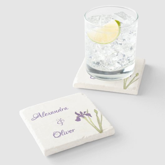 Paarse en gouden iris Waterverf bruiloft Stenen Onderzetter (Zijkant)