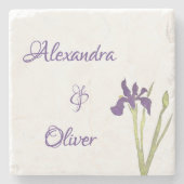 Paarse en gouden iris Waterverf bruiloft Stenen Onderzetter (Voorkant)