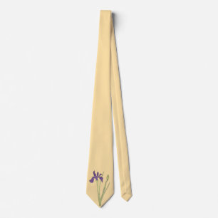 Paarse en gouden iris Waterverf bruiloft Stropdas