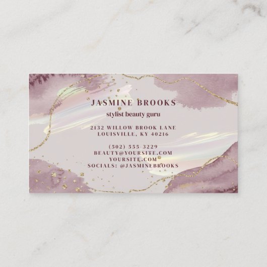 Paarse en gouden iriserende visitekaartje (Achterkant)