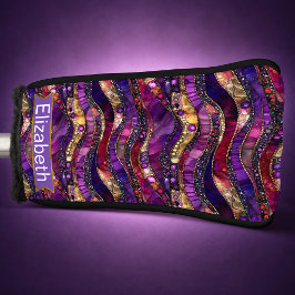 Paarse en gouden juweelstrata gepersonaliseerd golfheadcover