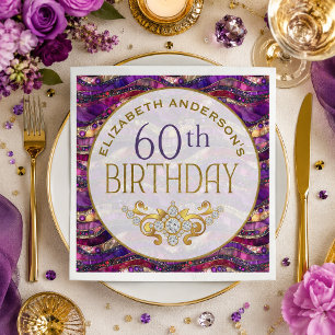 Paarse en gouden juwelen strata 60ste verjaardag servet