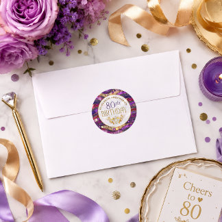 Paarse en gouden juwelen strata 80ste verjaardag ronde sticker
