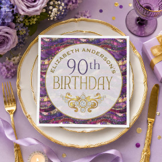Paarse en gouden juwelen strata 90ste verjaardag servet