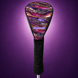 Paarse en gouden juwelen strata gepersonaliseerd golfheadcover