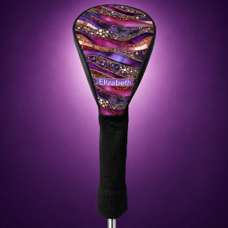 Paarse en gouden juwelen strata gepersonaliseerd golfheadcover