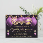 Paarse en gouden kerstballen Quinceanera Kaart (Staand voorkant)