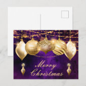 Paarse en gouden kerstcadeautjes feestdagenkaart (Voorkant / Achterkant)