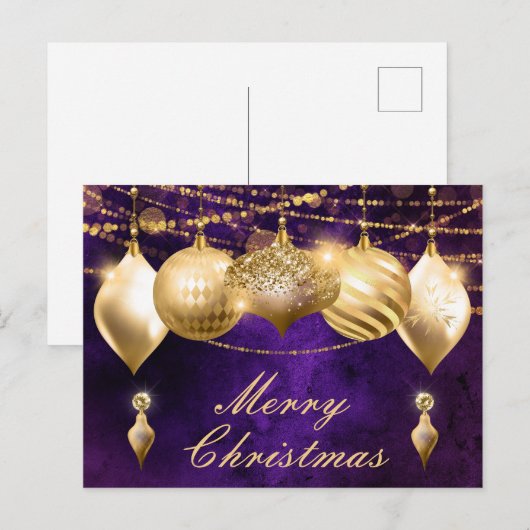 Paarse en gouden kerstcadeautjes feestdagenkaart (Voorkant / Achterkant)