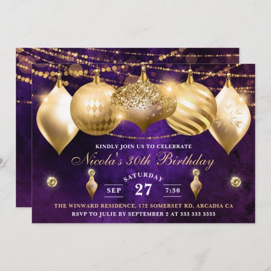 Paarse en gouden kerstcadeautjes kaart (Voorkant / Achterkant)