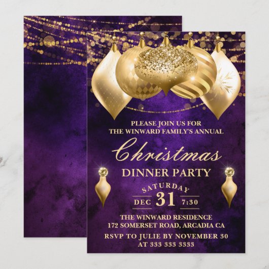 Paarse en gouden kerstcadeautjes kaart (Voorkant / Achterkant)