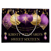 Paarse en gouden kerstcadeautjes Sweet 16 Groot Cadeauzakje (Achterkant)