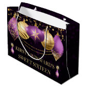 Paarse en gouden kerstcadeautjes Sweet 16 Groot Cadeauzakje (Achterkant Gekanteld)