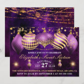 Paarse en gouden kerstcadeautjes Sweet 16 Kaart (Voorkant / Achterkant)