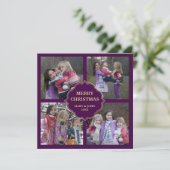 Paarse en gouden kerstfoto's 4 Square Collage Feestdagenkaart (Staand voorkant)
