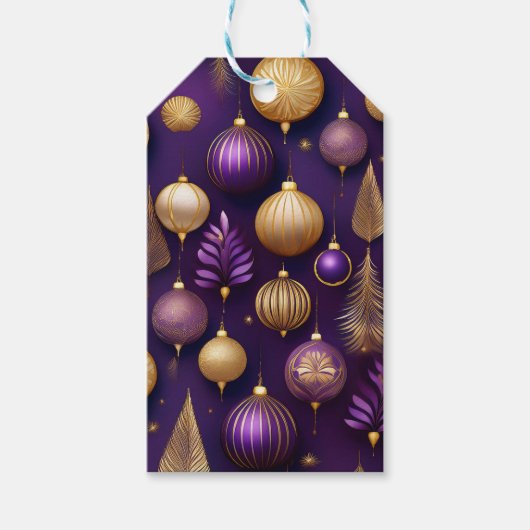 PAARSE EN GOUDEN KERSTVERSIERINGEN CADEAULABEL (Voorkant)