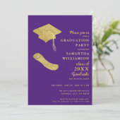 Paarse en gouden klas van 2025 Graduation Party Kaart (Staand voorkant)