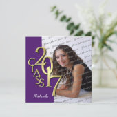 Paarse en Gouden Klasse van 2017 Foto Afstuderen Kaart (Staand voorkant)