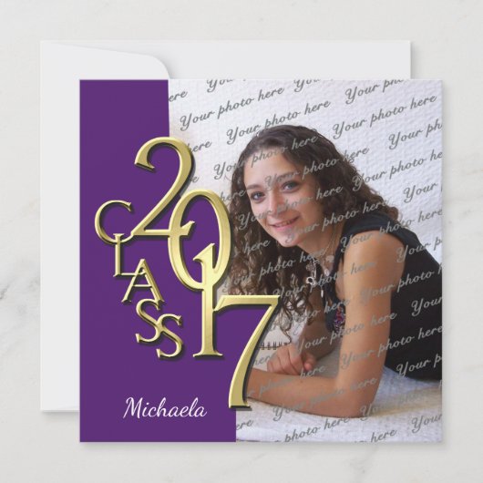 Paarse en Gouden Klasse van 2017 Foto Afstuderen Kaart (Voorkant)