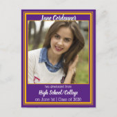 Paarse en gouden kleuren Foto Afstuderen Aankondigingskaart (Voorkant)