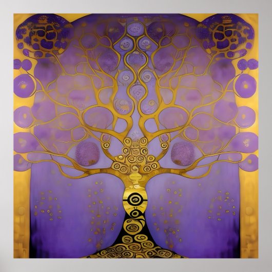Paarse en gouden Klimt boomstijl kunst Poster (Voorkant)
