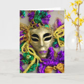 Paarse en gouden kralen Maskerade Masker Mardi Gra Kaart (Gele Bloem)