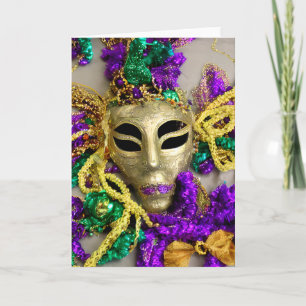Paarse en gouden kralen Maskerade Masker Mardi Gra Kaart