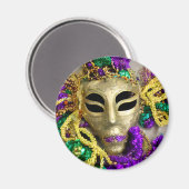 Paarse en gouden kralen Maskerade Masker Mardi Gra Magneet (Voorkant / Achterkant)