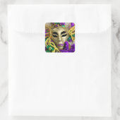 Paarse en gouden kralen Maskerade Masker Mardi Gra Vierkante Sticker (Tas)