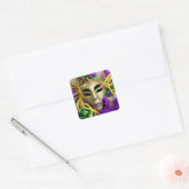 Paarse en gouden kralen Maskerade Masker Mardi Gra Vierkante Sticker (Envelop)