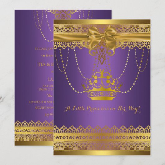 Paarse en gouden kroon Baby shower Kaart (Voorkant / Achterkant)