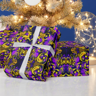 Paarse en gouden kunstdecostijl cadeaupapier