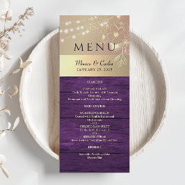 Paarse en Gouden Landelijke Bruiloft Menu
