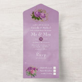 Paarse en gouden  Latijnse Floral Wedding All In One Uitnodiging (Binnen)