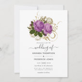 Paarse en gouden  Latijnse Floral Wedding Kaart (Voorkant)