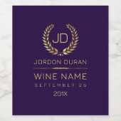 Paarse en gouden lauwerkrans gelukkige verjaardag wijn etiket (Enkel label)