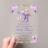 Paarse en gouden lente paraplu Baby shower Acryl Uitnodigingen (Insitu (Draagbaar))