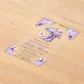 Paarse en gouden lente paraplu Baby shower Acryl Uitnodigingen (Laagn)