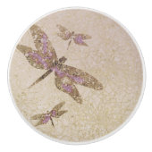 Paarse en gouden libellen Dragonfly - Aangepaste a Keramische Knop (Voorkant)