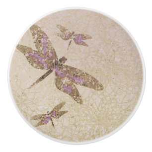 Paarse en gouden libellen Dragonfly - Aangepaste a Keramische Knop