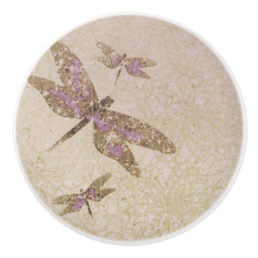 Paarse en gouden libellen Dragonfly - Aangepaste a Keramische Knop (Voorkant)