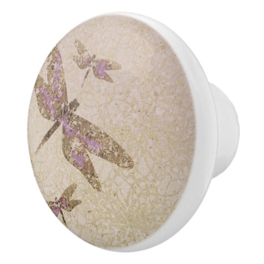 Paarse en gouden libellen Dragonfly - Aangepaste a Keramische Knop (Rechts)