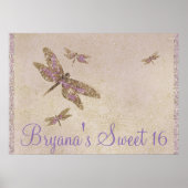 Paarse en gouden libellen Dragonfly Party Banner Poster (Voorkant)