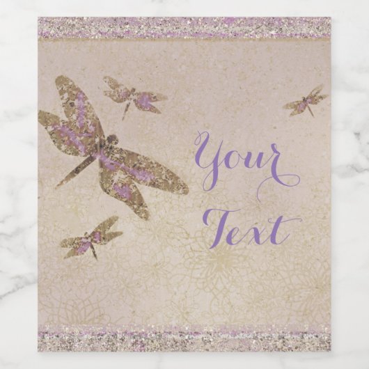 Paarse en gouden libellen Dragonfly Wine Labels Wijn Etiket (Enkel label)